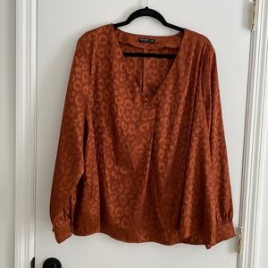 Shein Curve Bronze Leopard Satin Long Sleeve Top